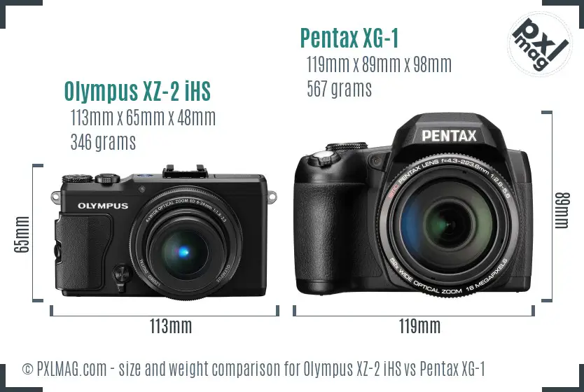 Olympus XZ-2 iHS vs Pentax XG-1 size comparison Olympus XZ-2 iHS vs Pentax XG-1 size comparison