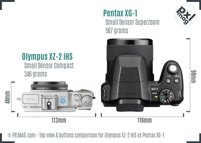 Olympus XZ-2 iHS vs Pentax XG-1 top view buttons comparison Olympus XZ-2 iHS vs Pentax XG-1 top view buttons comparison