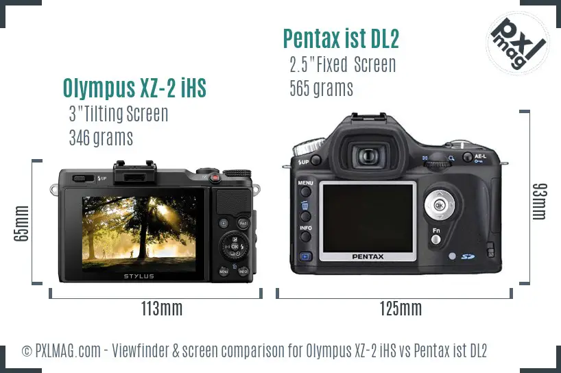 Olympus XZ-2 iHS vs Pentax ist DL2 Screen and Viewfinder comparison
