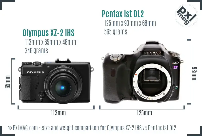 Olympus XZ-2 iHS vs Pentax ist DL2 size comparison