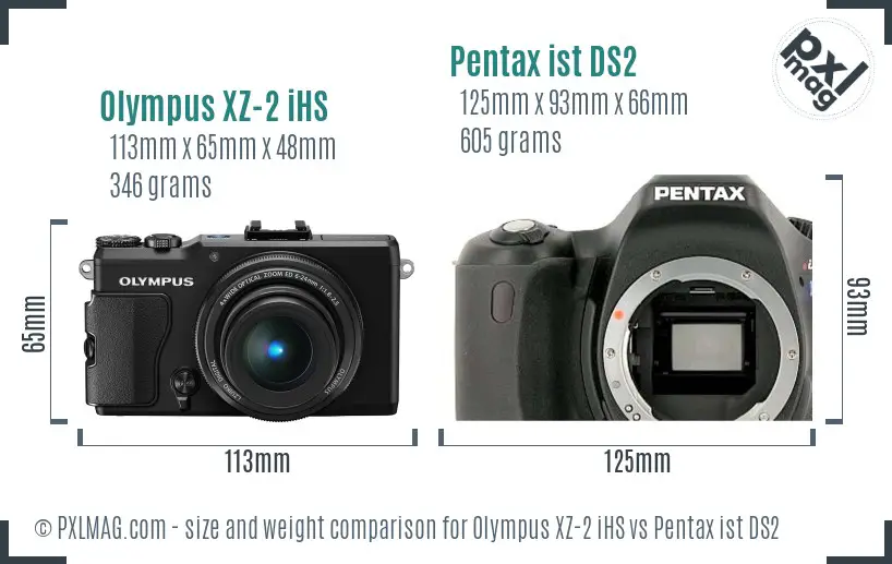 Olympus XZ-2 iHS vs Pentax ist DS2 size comparison