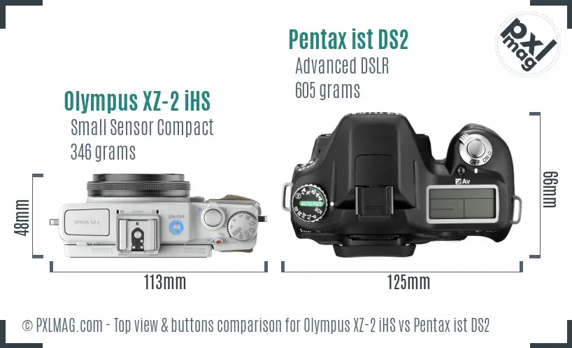 Olympus XZ-2 iHS vs Pentax ist DS2 top view buttons comparison