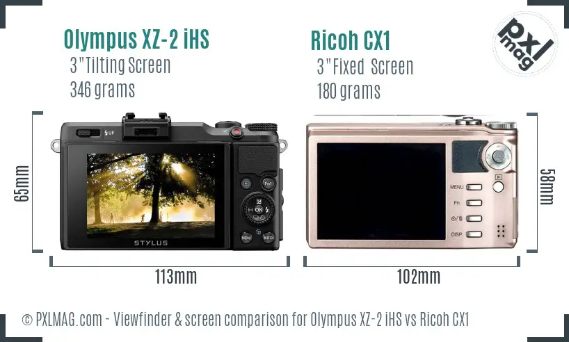 Olympus XZ-2 iHS vs Ricoh CX1 Screen and Viewfinder comparison