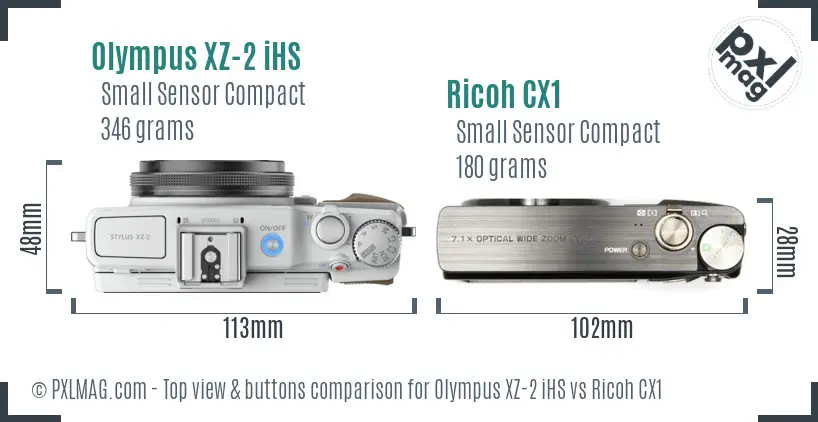 Olympus XZ-2 iHS vs Ricoh CX1 top view buttons comparison