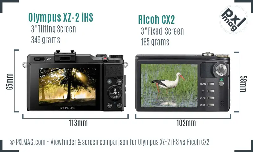 Olympus XZ-2 iHS vs Ricoh CX2 Screen and Viewfinder comparison