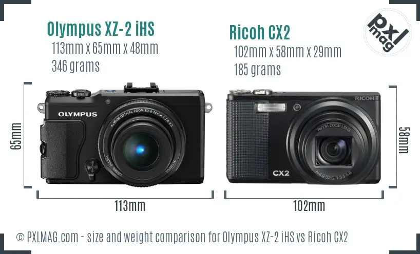 Olympus XZ-2 iHS vs Ricoh CX2 size comparison Olympus XZ-2 iHS vs Ricoh CX2 size comparison