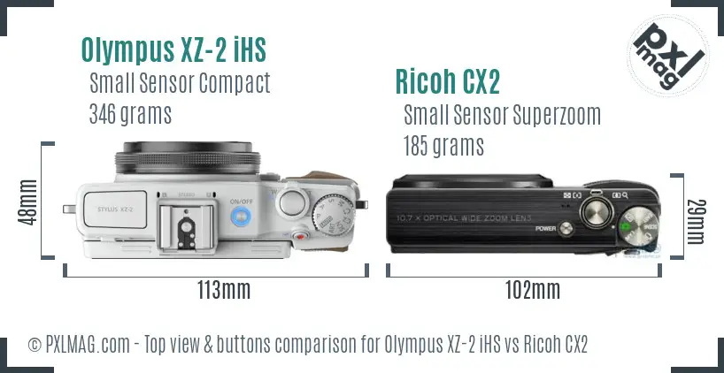 Olympus XZ-2 iHS vs Ricoh CX2 top view buttons comparison