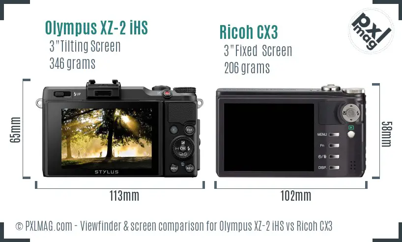 Olympus XZ-2 iHS vs Ricoh CX3 Screen and Viewfinder comparison