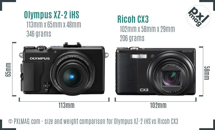 Olympus XZ-2 iHS vs Ricoh CX3 size comparison