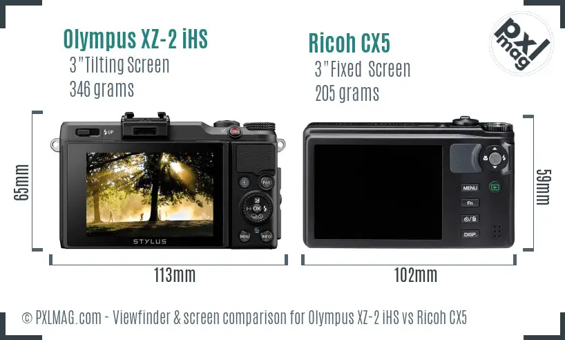 Olympus XZ-2 iHS vs Ricoh CX5 Screen and Viewfinder comparison
