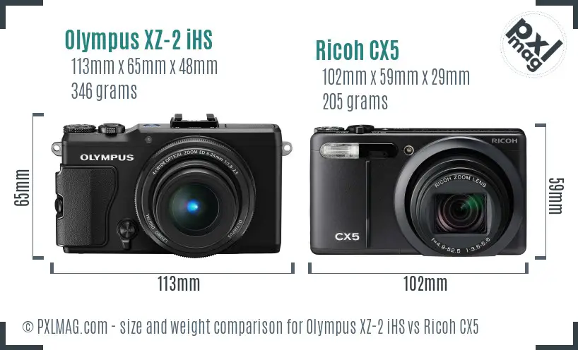 Olympus XZ-2 iHS vs Ricoh CX5 size comparison