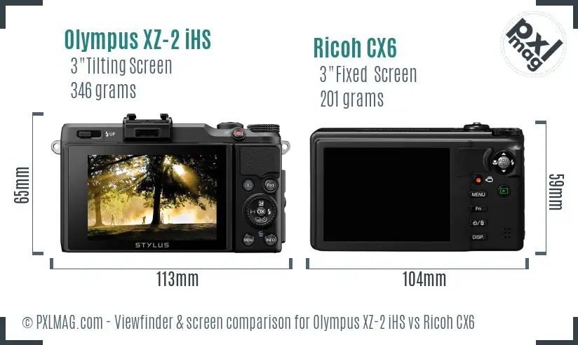 Olympus XZ-2 iHS vs Ricoh CX6 Screen and Viewfinder comparison