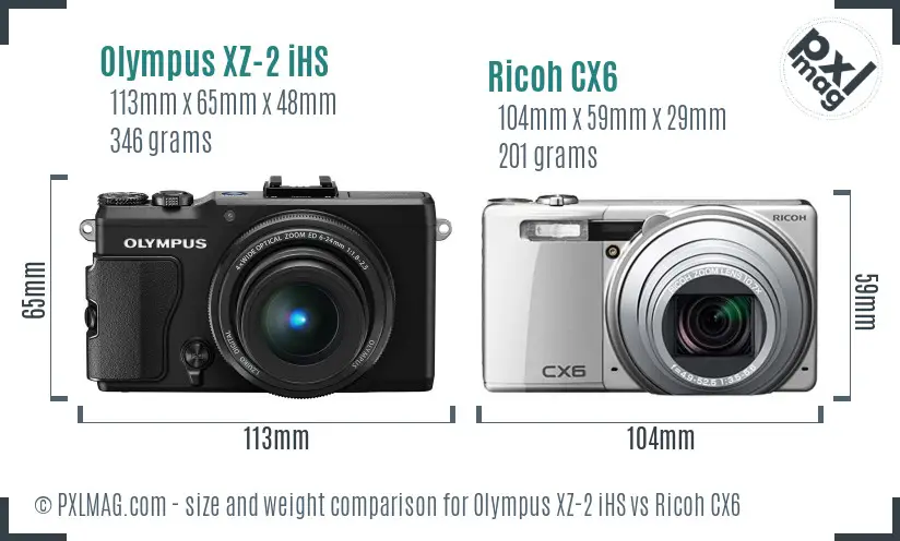 Olympus XZ-2 iHS vs Ricoh CX6 size comparison