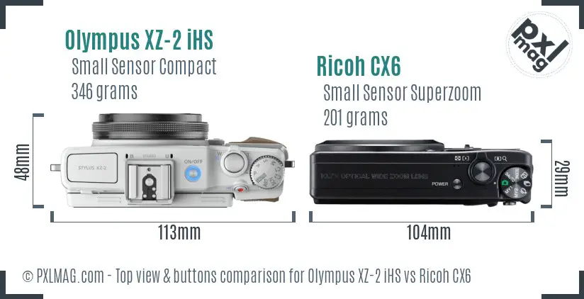 Olympus XZ-2 iHS vs Ricoh CX6 top view buttons comparison