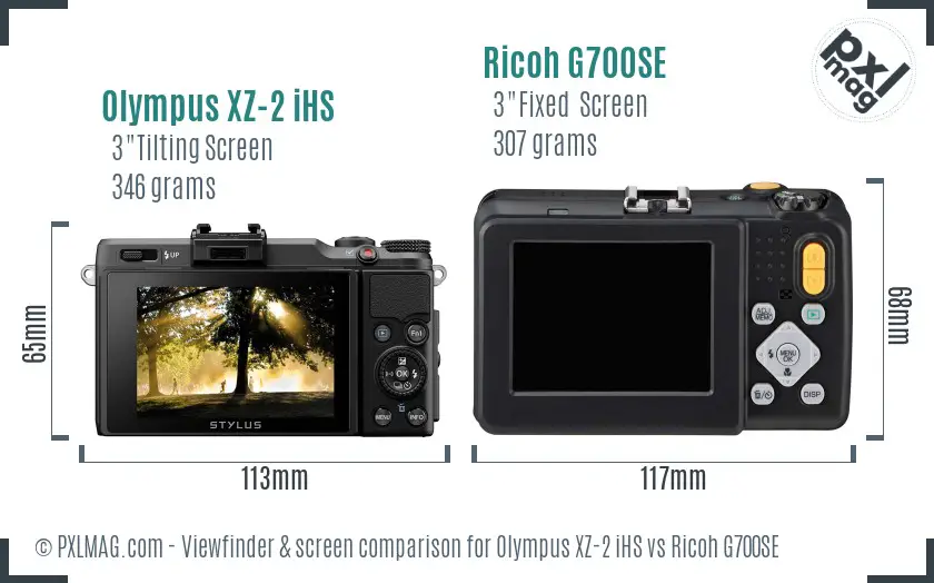 Olympus XZ-2 iHS vs Ricoh G700SE Screen and Viewfinder comparison