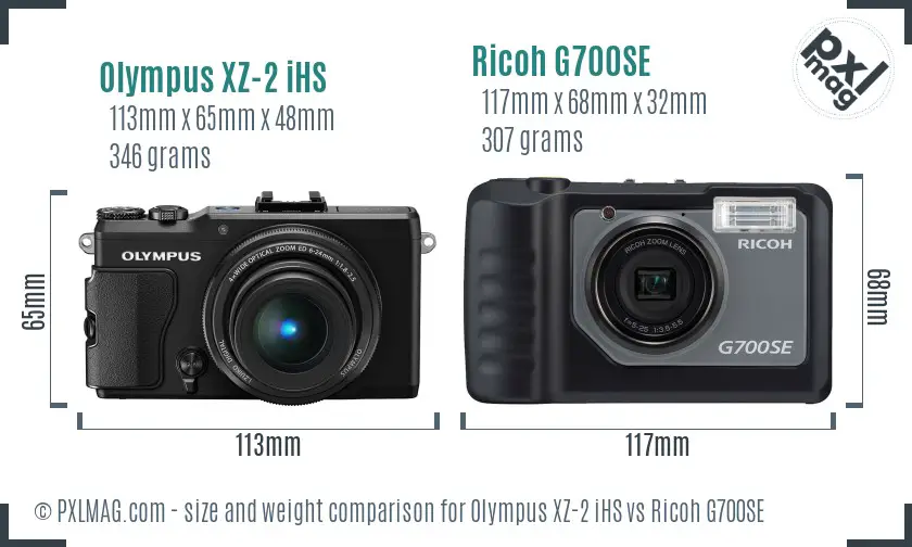 Olympus XZ-2 iHS vs Ricoh G700SE size comparison