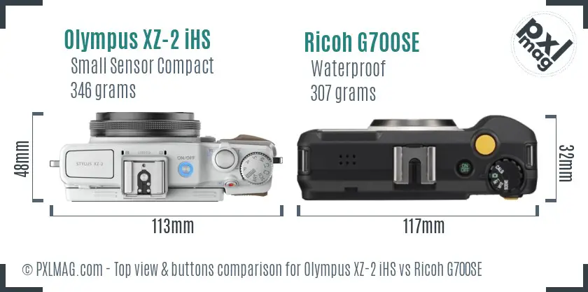 Olympus XZ-2 iHS vs Ricoh G700SE top view buttons comparison