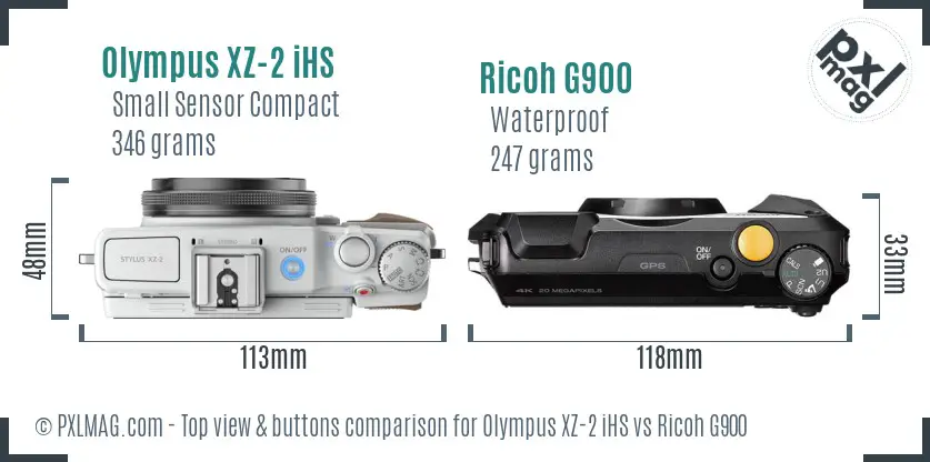 Olympus XZ-2 iHS vs Ricoh G900 top view buttons comparison Olympus XZ-2 iHS vs Ricoh G900 top view buttons comparison