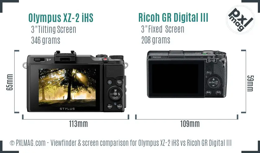 Olympus XZ-2 iHS vs Ricoh GR Digital III Screen and Viewfinder comparison