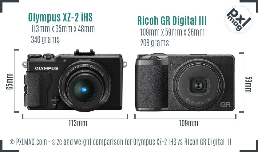 Olympus XZ-2 iHS vs Ricoh GR Digital III size comparison