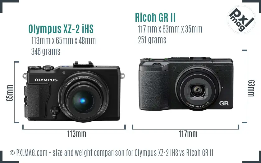 Olympus XZ-2 iHS vs Ricoh GR II size comparison