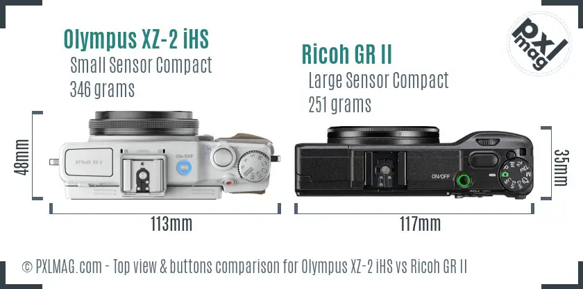 Olympus XZ-2 iHS vs Ricoh GR II top view buttons comparison