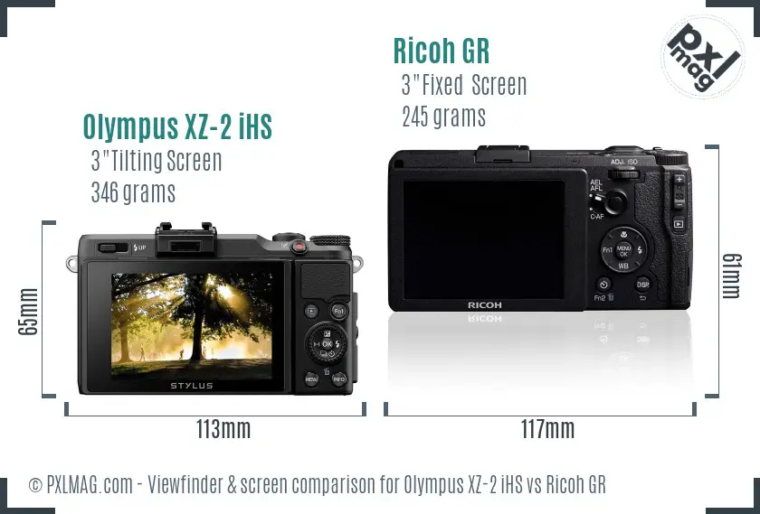 Olympus XZ-2 iHS vs Ricoh GR Screen and Viewfinder comparison