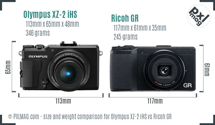 Olympus XZ-2 iHS vs Ricoh GR size comparison