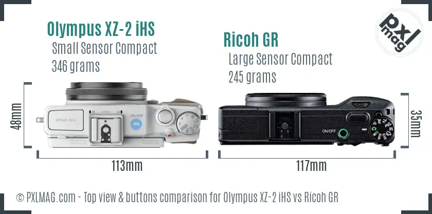 Olympus XZ-2 iHS vs Ricoh GR top view buttons comparison