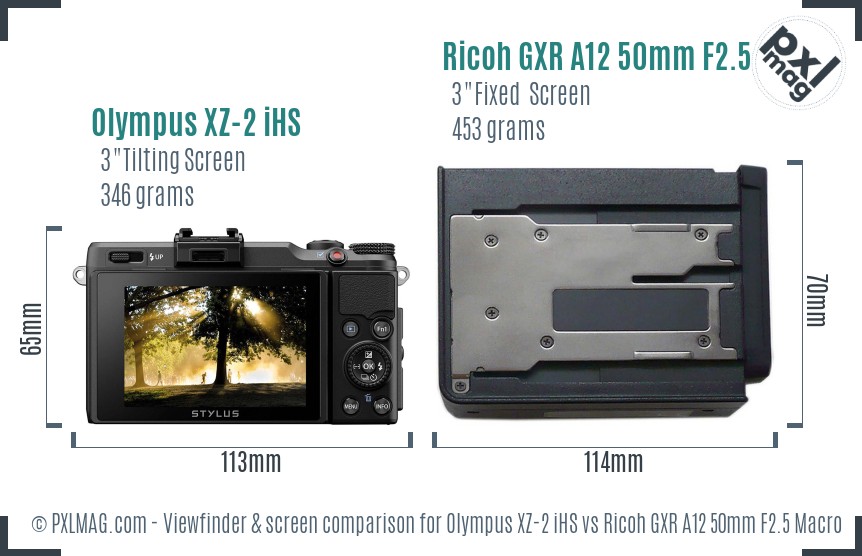 Olympus XZ-2 iHS vs Ricoh GXR A12 50mm F2.5 Macro Screen and Viewfinder comparison