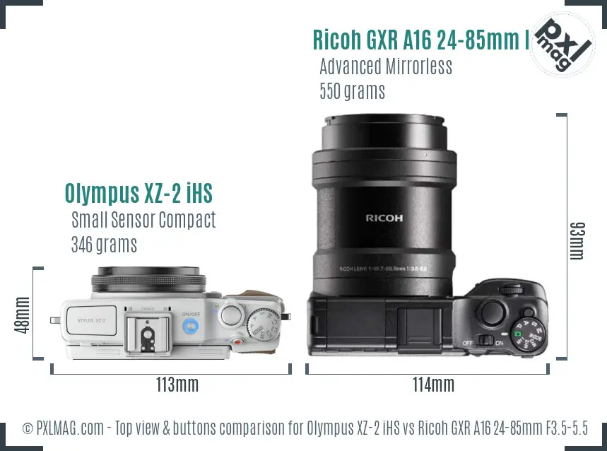 Olympus XZ-2 iHS vs Ricoh GXR A16 24-85mm F3.5-5.5 top view buttons comparison