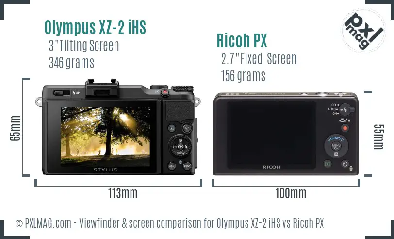 Olympus XZ-2 iHS vs Ricoh PX Screen and Viewfinder comparison