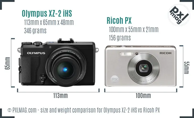 Olympus XZ-2 iHS vs Ricoh PX size comparison