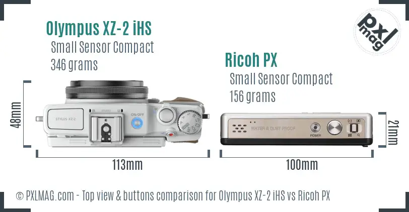 Olympus XZ-2 iHS vs Ricoh PX top view buttons comparison