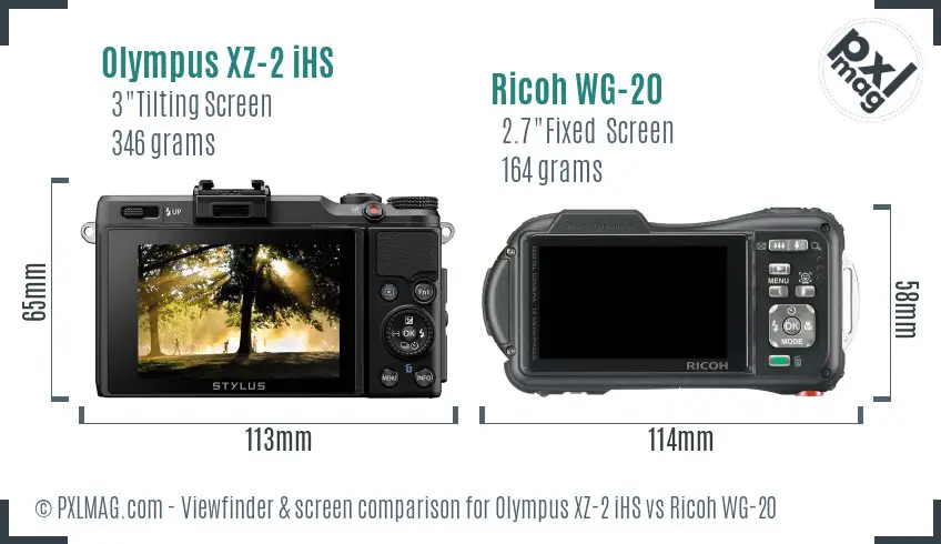 Olympus XZ-2 iHS vs Ricoh WG-20 Screen and Viewfinder comparison