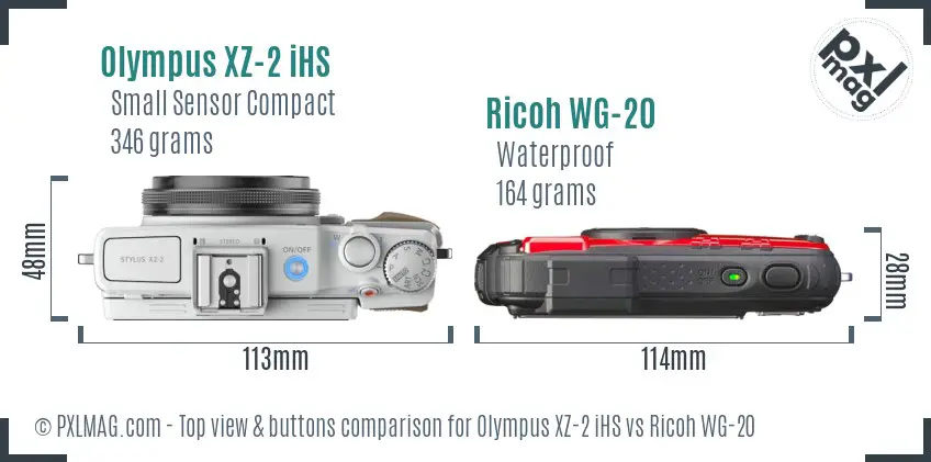Olympus XZ-2 iHS vs Ricoh WG-20 top view buttons comparison