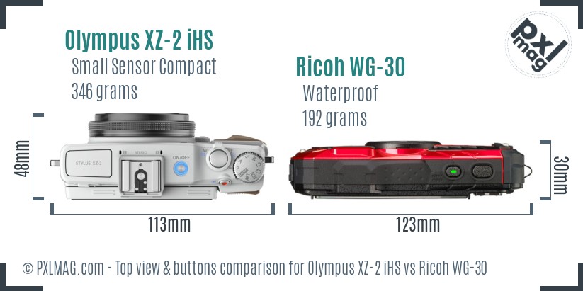 Olympus XZ-2 iHS vs Ricoh WG-30 top view buttons comparison