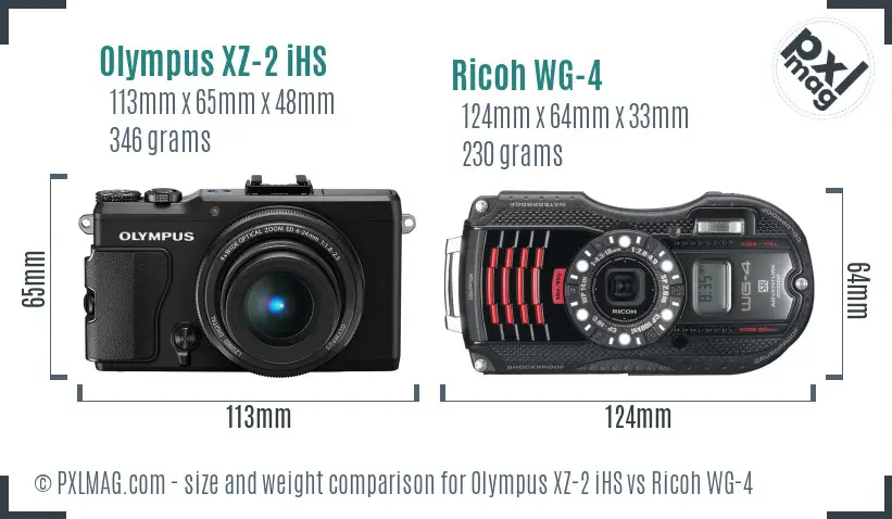 Olympus XZ-2 iHS vs Ricoh WG-4 size comparison