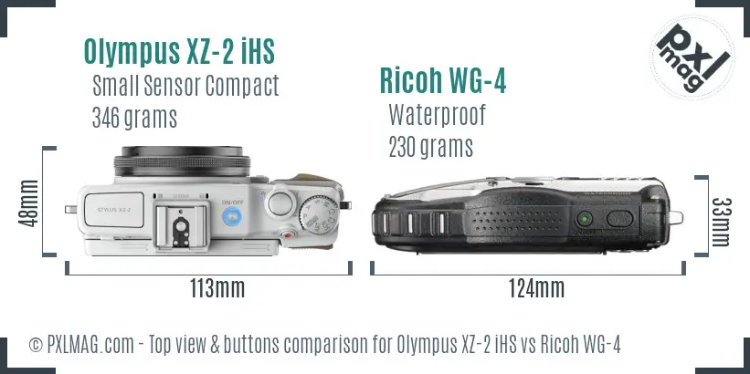 Olympus XZ-2 iHS vs Ricoh WG-4 top view buttons comparison