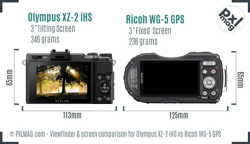 Olympus XZ-2 iHS vs Ricoh WG-5 GPS Screen and Viewfinder comparison