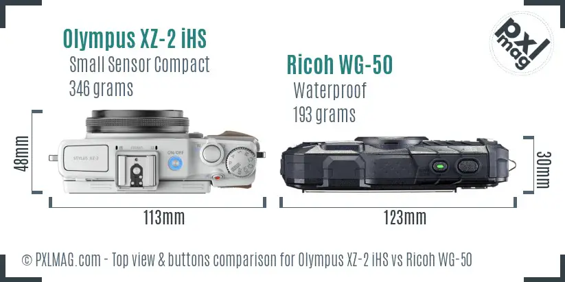 Olympus XZ-2 iHS vs Ricoh WG-50 top view buttons comparison