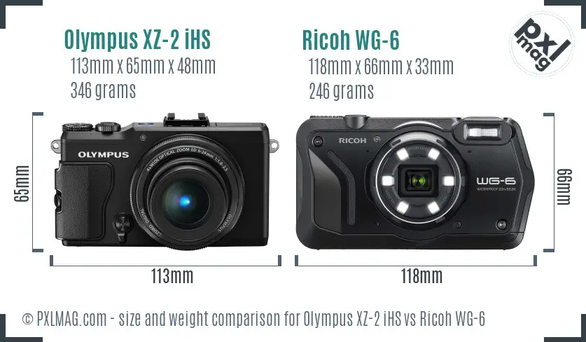 Olympus XZ-2 iHS vs Ricoh WG-6 size comparison Olympus XZ-2 iHS vs Ricoh WG-6 size comparison