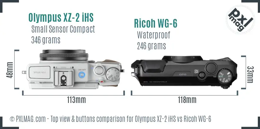 Olympus XZ-2 iHS vs Ricoh WG-6 top view buttons comparison Olympus XZ-2 iHS vs Ricoh WG-6 top view buttons comparison