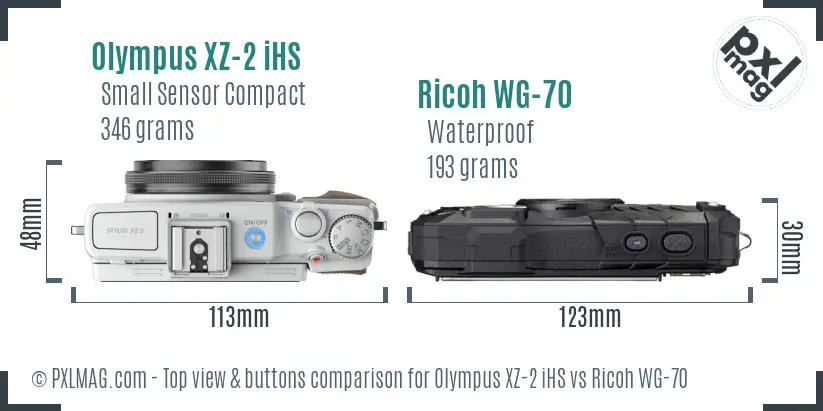 Olympus XZ-2 iHS vs Ricoh WG-70 top view buttons comparison