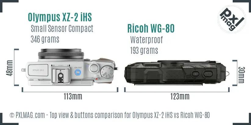 Olympus XZ-2 iHS vs Ricoh WG-80 top view buttons comparison