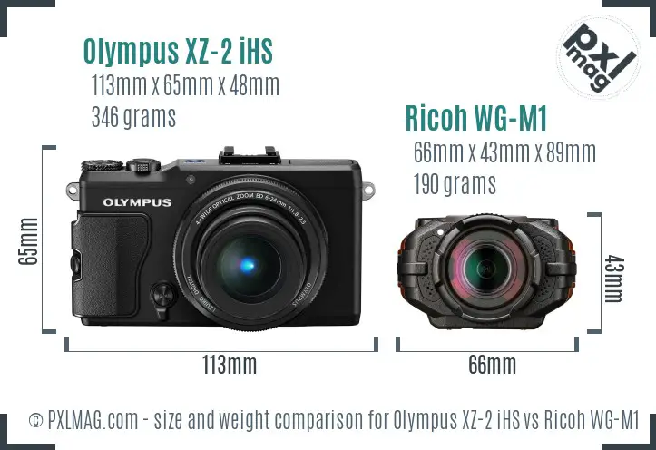 Olympus XZ-2 iHS vs Ricoh WG-M1 size comparison
