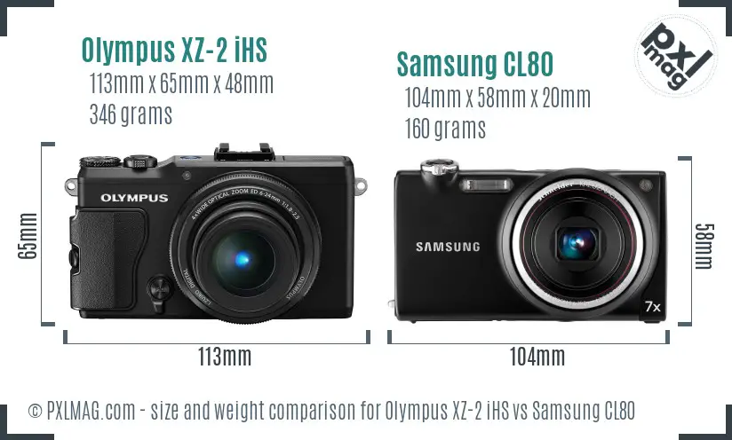 Olympus XZ-2 iHS vs Samsung CL80 size comparison Olympus XZ-2 iHS vs Samsung CL80 size comparison