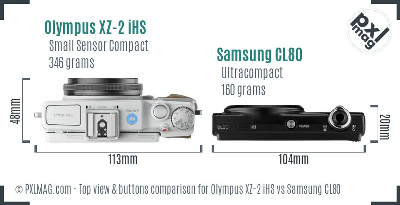 Olympus XZ-2 iHS vs Samsung CL80 top view buttons comparison Olympus XZ-2 iHS vs Samsung CL80 top view buttons comparison