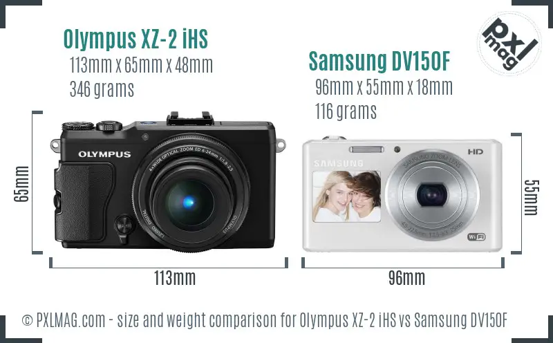 Olympus XZ-2 iHS vs Samsung DV150F size comparison
