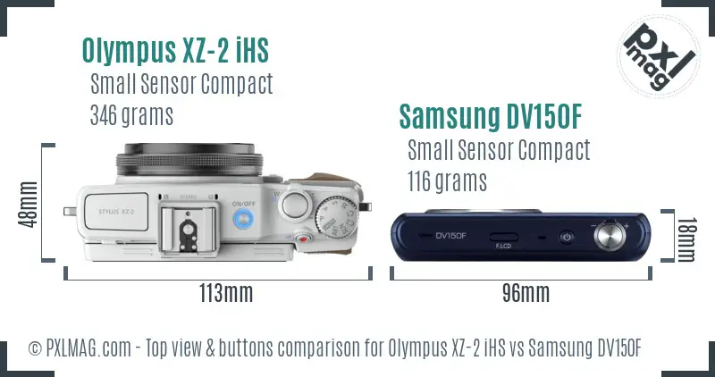 Olympus XZ-2 iHS vs Samsung DV150F top view buttons comparison